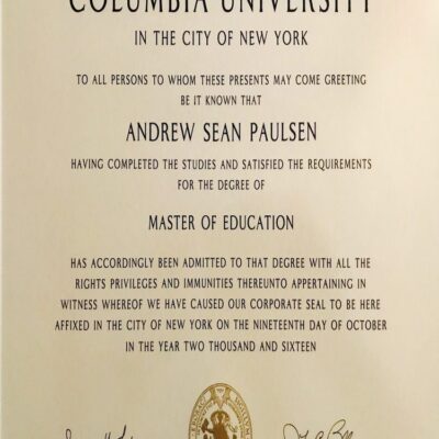 Buy Professorship Honorary Degree from The Columbia University in the City of New York