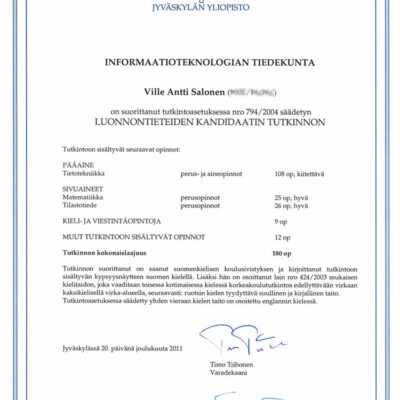 Buy PHD Honorary Doctorate Degree from The Jyväskylän yliopisto
