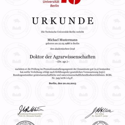 Buy Professorship Degree from the Technische Universität Berlin