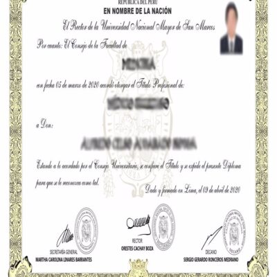 Buy PHD Honorary Doctorate Degree from the Universidad Nacional Mayor de San Marcos