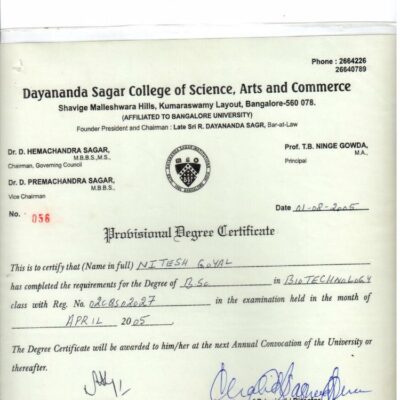Buy Professorship  degree from The Dayananda Sagar University