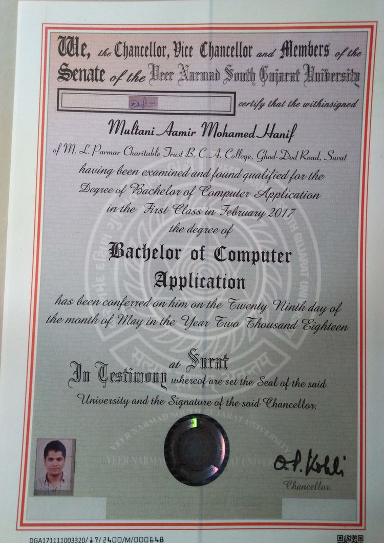 Buy college degree from The Veer Narmad South Gujarat University